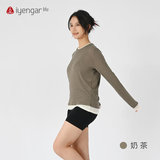 艾扬格life C1214 撞色瑜伽女长袖T恤  普拉提训练专业跑步运动上衣 撞色假两件 穿出层次感 商品图1