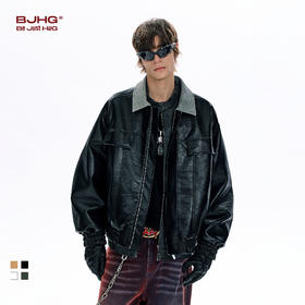 BJHG不计后果美式皮衣外套男款春季2026新款潮撞色简约短宽夹克女