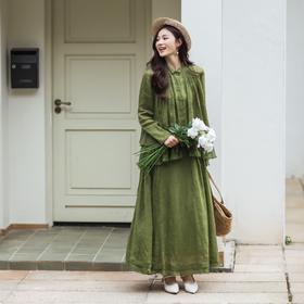 【林栖设计小店】 山谷绿意|苎麻衬衣褶皱真丝肌理感2026早春新款衬衫女1961105