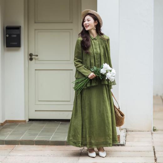 【林栖设计小店】 （现货）山谷绿意|苎麻衬衣褶皱真丝肌理感2026早春新款衬衫女1961105 商品图0