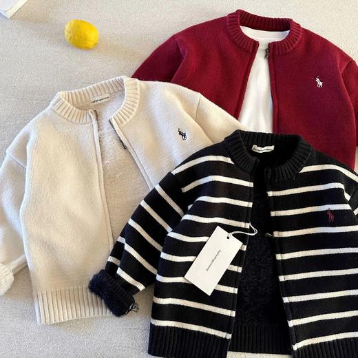 【洋气❗️加绒针织开衫】小布熊刺绣儿童加绒毛衣 2025冬男童潮牌针织开衫 宝宝小童加厚保暖外套 商品图1