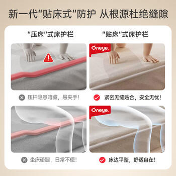 丸丫K3婴儿床围栏防摔床护栏床边防掉档板免打钉床围栏三面1.8+2+2 商品图2