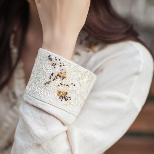 【林栖设计小店】手工钉珠|混纱麻绣花外套中式荷叶边2026早春新款上衣女1961030 商品图2