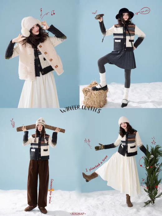 浮生八记/25D238/25D220/全羊毛不规则费尔岛手工毛衣开衫马甲 商品图3