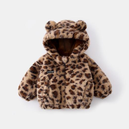 婴儿冬季新款豹纹外套女宝宝外穿韩版加绒加厚毛绒连帽儿童上衣 商品图0