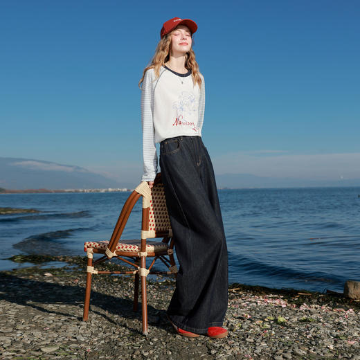 【100棉】三彩2026春季新款纯棉牛仔裤宽松休闲阔腿裤长裤垂感M 商品图2