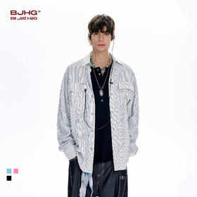 BJHG不计后果条纹长袖衬衫外套男春季新款休闲上衣百搭叠穿衬衣女