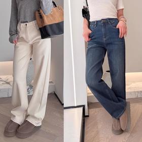 匹马棉科技发热直筒水洗牛仔裤 2927 东洋纺绸丽腈纶+莱卡纤维 骨感挺括，不易变形不易鼓包；内里细腻抓绒处理，亲肤柔软；高腰直筒裤型