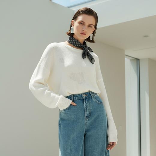 Famecoco范可儿休闲印花套头毛衫宽松简约山羊绒打底衫FAD8DB122 商品图3