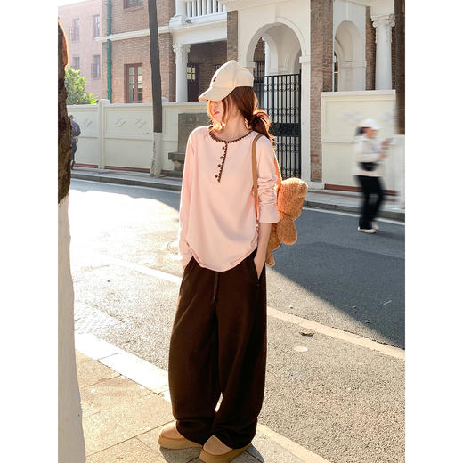 <曾小咸推荐> 韩系粉色宽松长袖t恤【预售款，预计3-15天发货】 商品图3