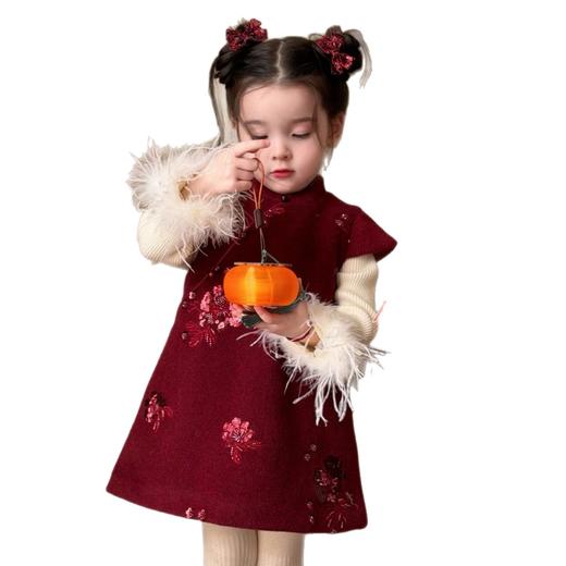【新年❗️亮片绣花旗袍裙】女童2025新款亮片绣花旗袍裙 新中式圣诞背心裙 两件套 女宝宝拜年服 商品图4