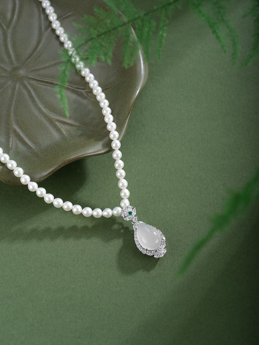 子佩集【涟光素影】珍珠项链【XXXL004】4mm珠白玉髓水滴2512 商品图0