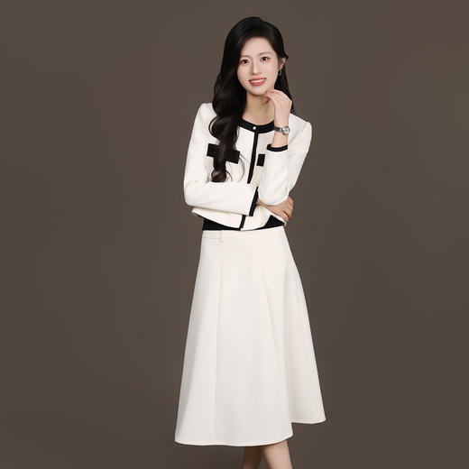 法小曼*子珍专区栀子白优雅小香风半身裙套装女商务高端演讲主持人西装套裙 商品图1