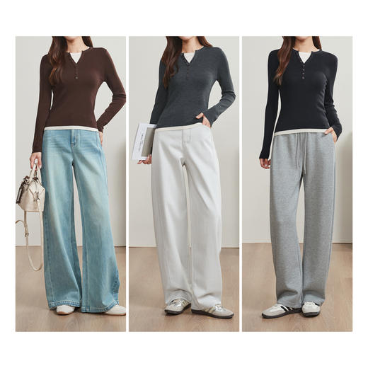 【100%绵羊毛-假两件毛衫】逸阳秋冬撞色圆领修身显瘦气质毛衣5282 商品图7