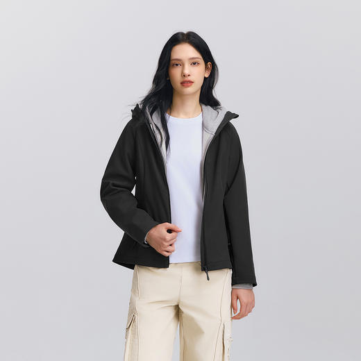 森马外套女春插肩袖防泼水摇粒绒软壳衣连帽分割显瘦简约户外夹克 商品图2