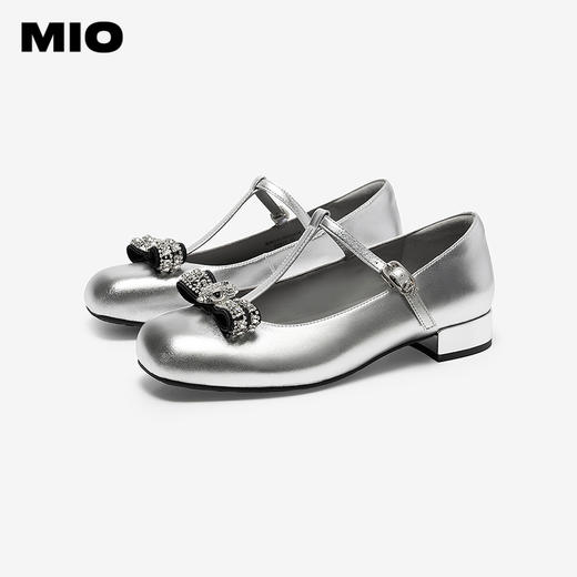 MIO米奥2026春季新款圆头粗跟T字带玛丽珍鞋蝴蝶结甜美风浅口单鞋M261413633 商品图2