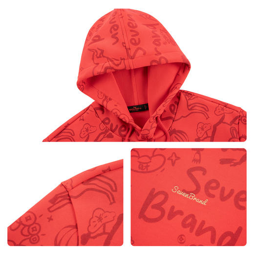 【新年系列】柒牌男装2026帽领弹力厚满印刺绣新疆棉长袖套头卫衣130W70040 商品图3