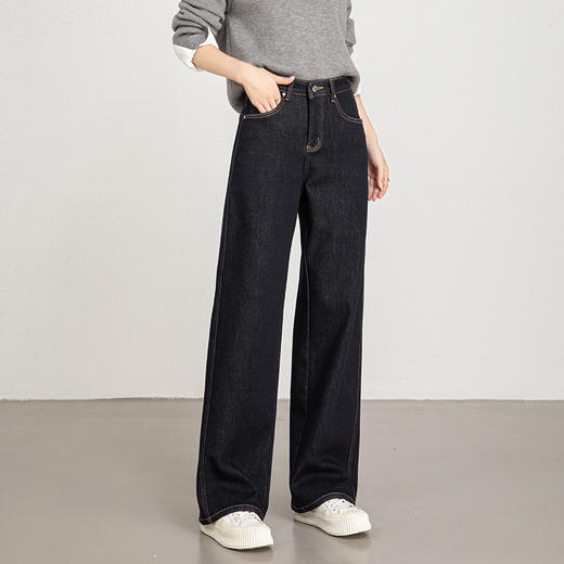 「高货rg」全新升级【铂金会员220/天猫289/差价69】(24126)洛诗琳自发热保暖牛仔裤2025冬季新款加绒阔腿直筒裤女 商品图2