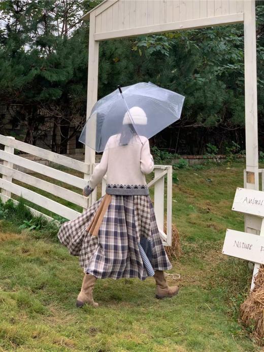 浮生八记/25C189/25D269/格纹不规则拼接手工花朵刺绣半裙 商品图1