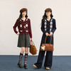 【12/17新品】熙世界学院风撞色菱形格毛衣短外套女秋冬复古北极绒加厚针织开衫 商品缩略图1