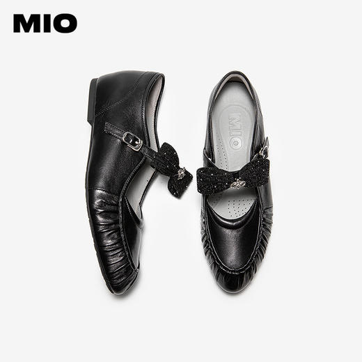 MIO米奥女鞋2026春季新款蝴蝶结一字带玛丽珍圆头褶皱单鞋羊皮革M261461308 商品图3