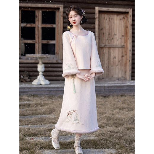 新中式改良旗袍连衣裙三件套，冬季保暖订婚裙日常穿年轻款少女LSB4324 商品图3