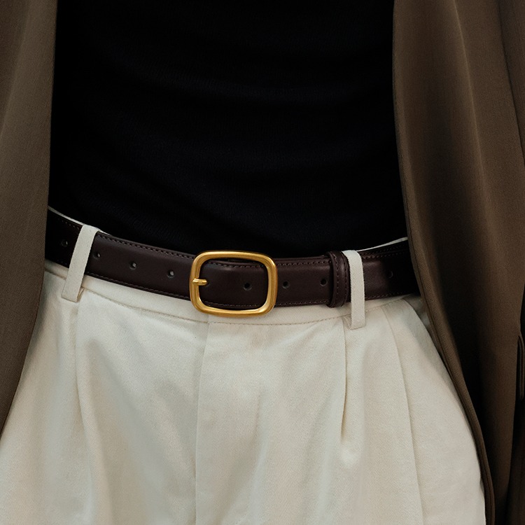 登白DENGBAI 平纹方形针扣牛皮腰带DB3522