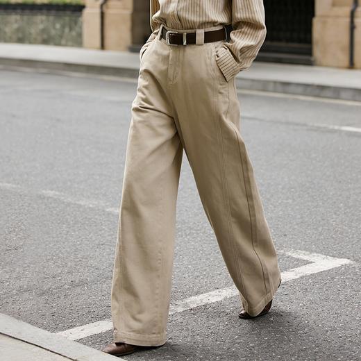 Famecoco高腰阔腿裤宽松简约直筒纯色休闲裤拖地裤FAD8GA119 商品图1