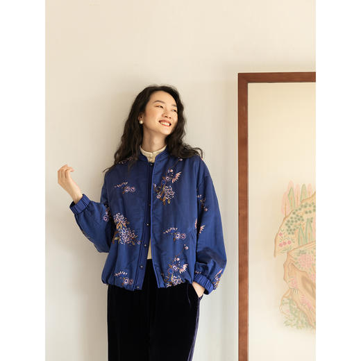 牧衣游原创 重磅丝棉匹绣夹棉棉衣新款保暖蓝色复古禅意棉服 青时 商品图2