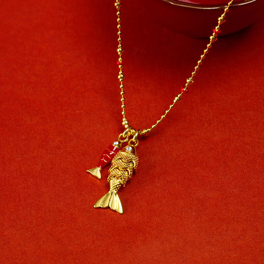 【“红”运相伴  耀启新年】三彩2026新款双鱼吊坠项链锆石珠链女 商品图2