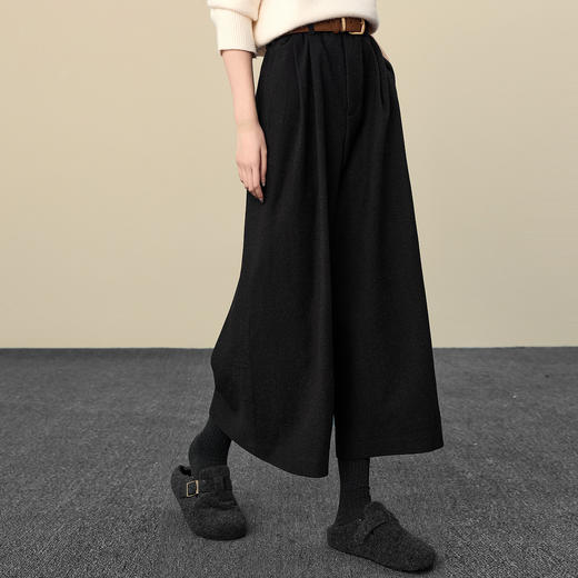 【12/17新品】熙世界深灰色八分阔腿裤女秋冬厚款宽松直筒休闲小个子九分西装裤 商品图3
