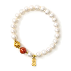 天然淡水珍珠南红手串平安喜乐经典款