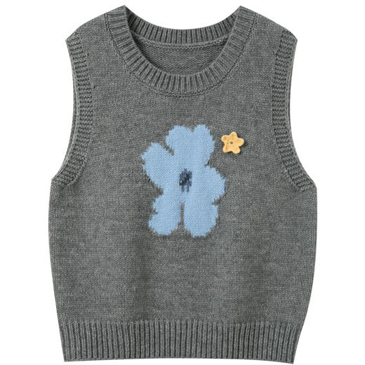 三彩2026春季新款针织马甲花朵圆领无袖毛衫宽松叠穿M 商品图4