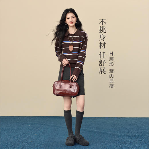 【12/17新品】熙世界老钱风条纹POLO领毛衣女2025年秋冬新款宽松套头长袖针织衫 商品图2