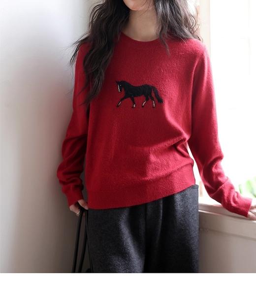 【Spring Wave 复古圆领羊毛刺绣红毛衣】马年限定 ，新年红毛衣，32支进口纱线，30%羊毛混合成份 商品图1