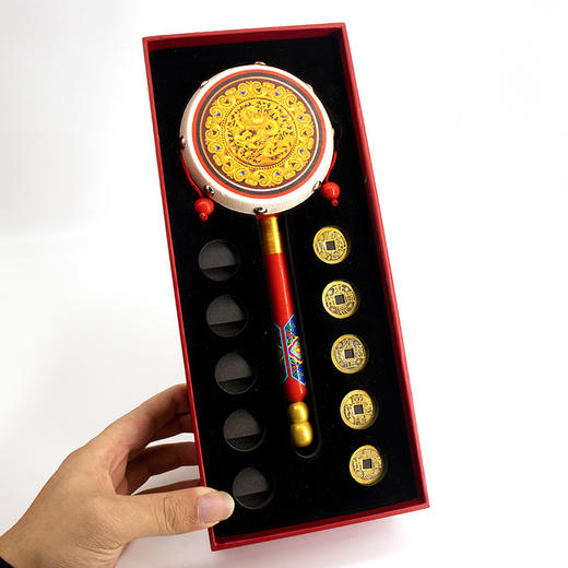 红包鼓鼓 拨浪鼓礼盒 内含仿古五帝钱一套、红包贺卡 商品图4