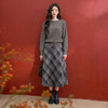 西遇毛呢a字半身裙女秋季新款复古高腰宽松显瘦长款格子裙V0055469 商品缩略图3