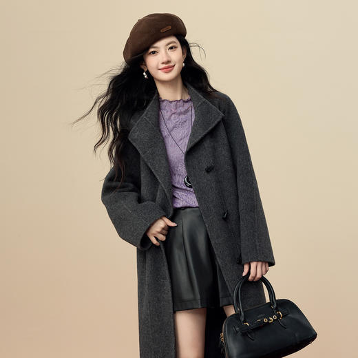 【12/17新品】熙世界绝美紫色蕾丝打底衫女秋冬法式提花长袖正肩半高领内搭上衣 商品图3