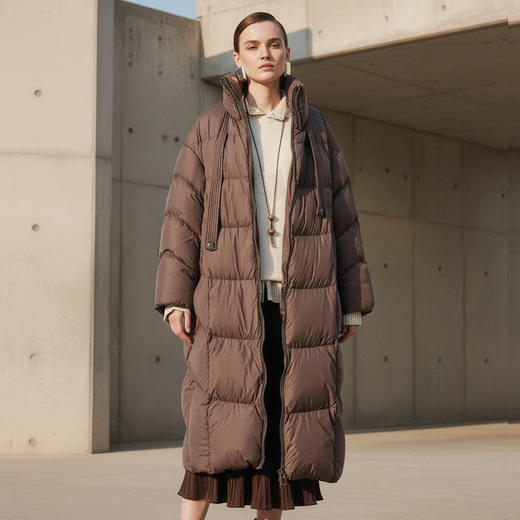 Famecoco范可儿休闲宽松立领长款防风羽绒服高充绒量FAD8AH109 商品图1