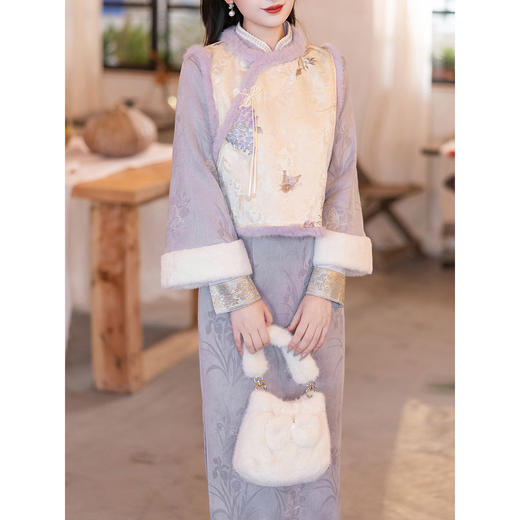 冬季紫色旗袍马甲，套装加绒加厚LSB4240 商品图2