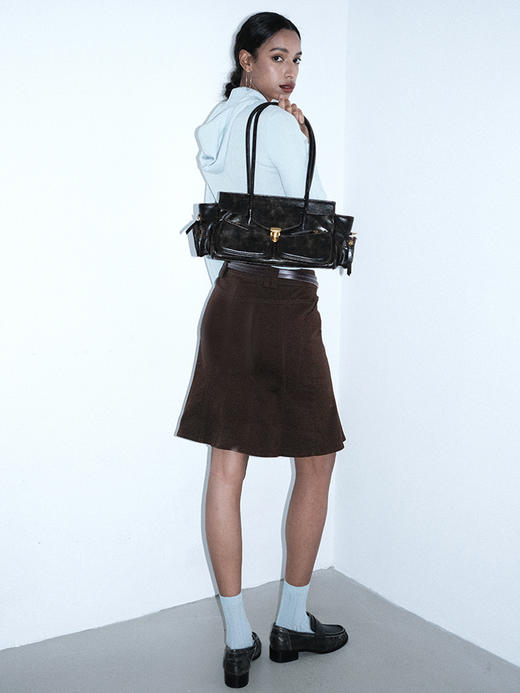 TR她热 焦糖摩卡 棕色斜纹棉复古小鱼尾百搭A字半裙短裙 商品图4