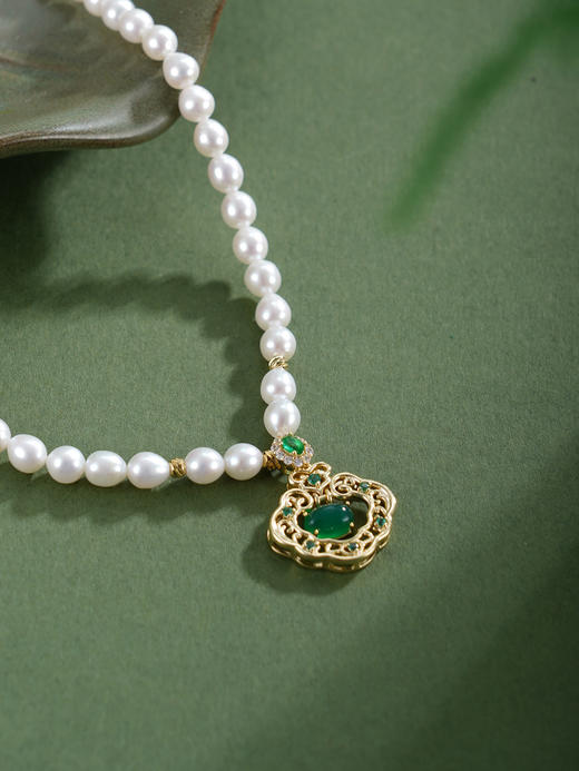 子佩集【珠锁清辉】珍珠项链【XXXL012】4mm珠绿玉髓锁镀金2512 商品图3