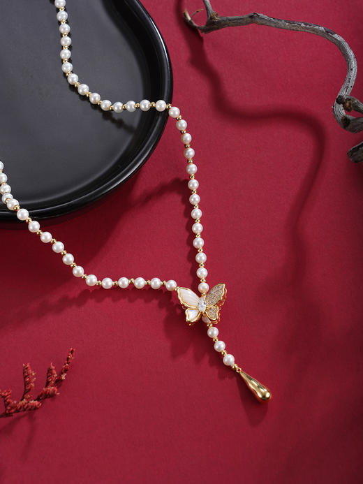 子佩集【蝴蝶盟约】珍珠毛衣链【XXMYL005】4mm珠蝴蝶镀金2512 商品图1