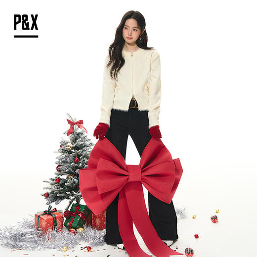 P&X设计师女装2026春季小香风时尚甜美短款毛衣 826118112 杏色 商品图3