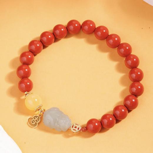 吉祥福禄·灵气貔貅晴水和田玉蜜蜡朱砂福运手串 商品图1
