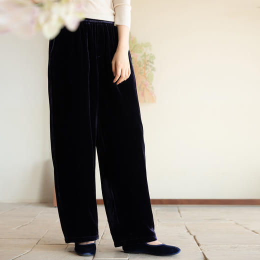 牧衣游原创 丝绒净色夹棉裤子女加厚宽松显瘦垂感百搭休闲裤 梅玖 商品图0