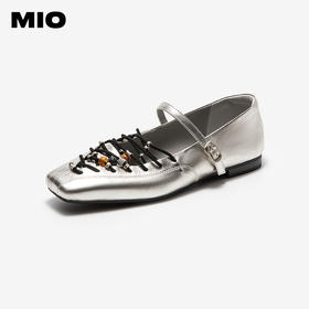 MIO米奥玛丽珍鞋2026春季新款方头粗跟复古串珠系带一字带女单鞋M261440728