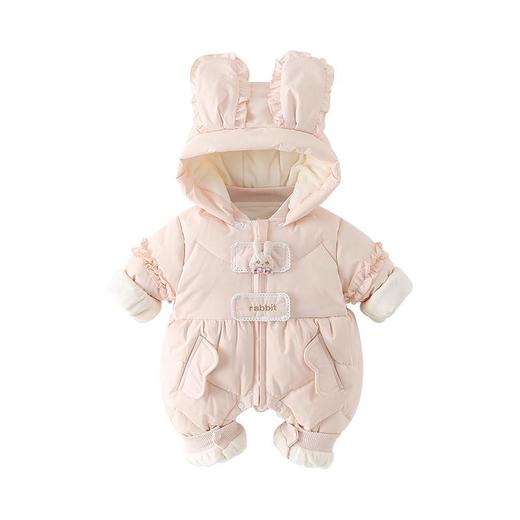 婴儿连体羽绒服白鸭绒2025新生儿连体衣女宝宝加厚保暖粉色爬服 商品图4