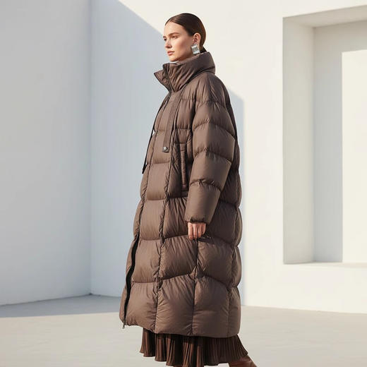 Famecoco范可儿休闲宽松立领长款防风羽绒服高充绒量FAD8AH109 商品图3