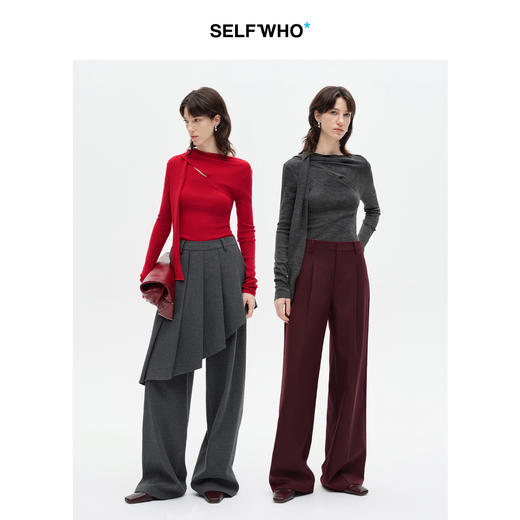 SELFWHO羊毛混纺围巾领打底衫女2026春季新款收腰保暖针织衫 商品图1